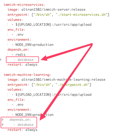 Comment out every reference to the database service in the compose file